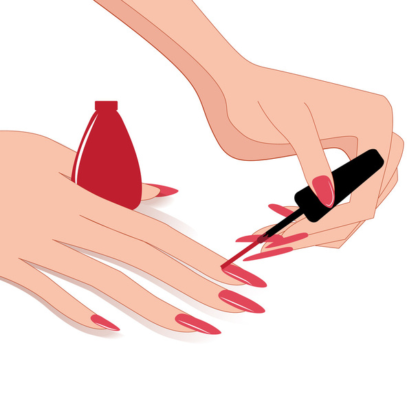 Жінка руками, застосовуючи лак для нігтів, Векторні ілюстрації - Вектор, зображення