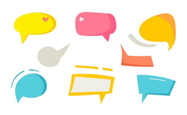Vector illustration of colorful stickers in a flat design. Hand-drawn set of scribbled speech bubbles for the chat symbol. Dialogue. - Vector, Image