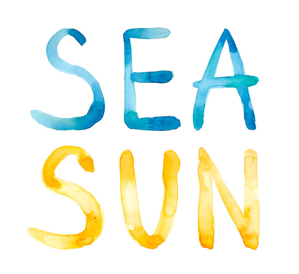 碑文海と太陽の水彩画背景 - 写真・画像