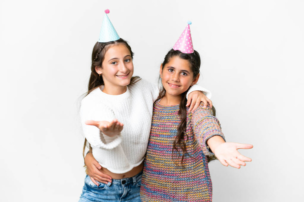 Friends girls in a party birthday over isolated white background - Photo, Image