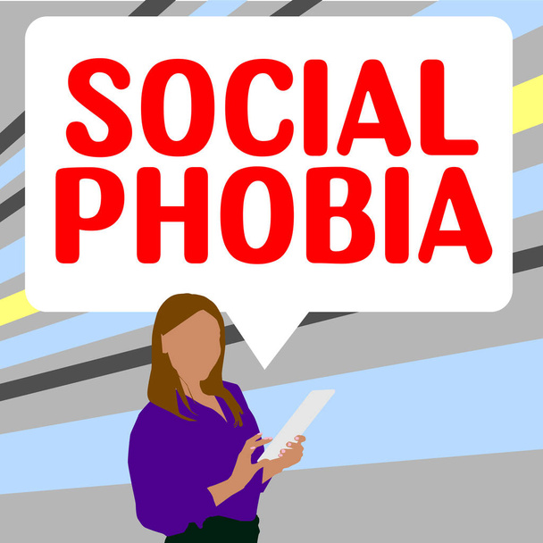 Концептуальная подпись Социальная фобия, Слово, написанное о подавляющем страхе перед социальными ситуациями, которые огорчают - Фото, изображение