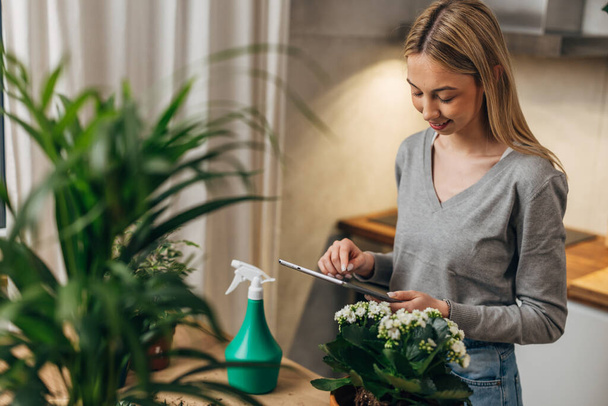 A young florist takes orders online - Foto, Imagen