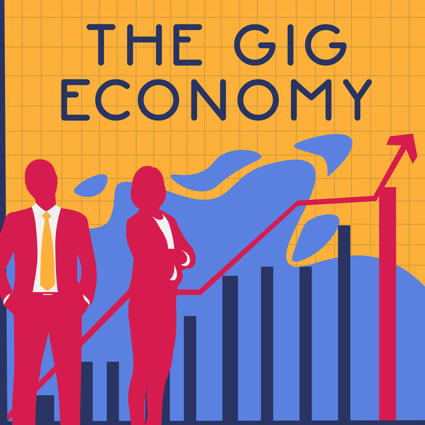 Firma mostrando The Gig Economy, escaparate de negocios Mercado de contratos a corto plazo trabajo freelance temporal - Foto, Imagen