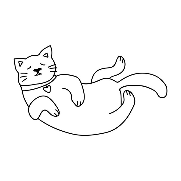 Un chat dessiné à la main dans une drôle de pose. Illustration vectorielle Doodle. Isolé sur fond blanc. - Vecteur, image