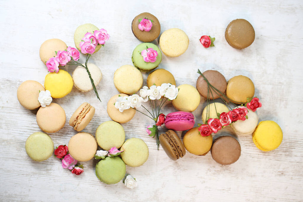 macaroons, assortment of fresh pastel colored macaroons - Photo, Image