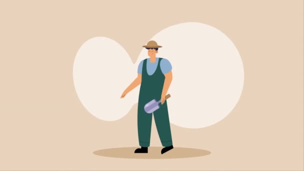 granjero macho con animación espátula, 4k video animado - Imágenes, Vídeo