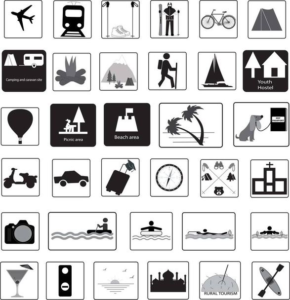 Тридцать четыре иконы путешествий и туризма - Вектор,изображение