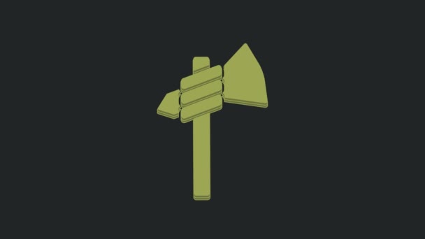 Green Native americká tomahawk sekera ikona izolované na černém pozadí. Grafická animace pohybu videa 4K. - Záběry, video