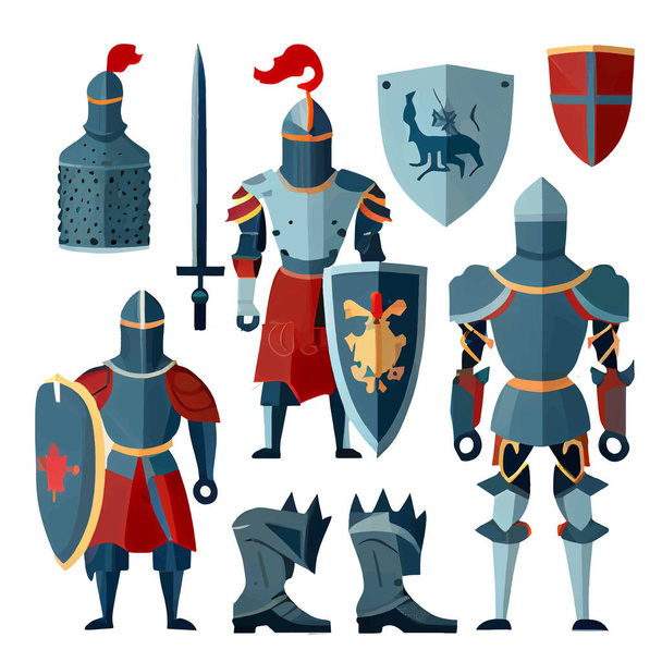 vector set illustration in cartoon style Knight heraldry shields. - Vector, Image