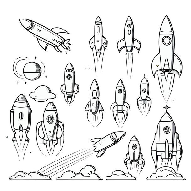 vektor készlet illusztráció rajzfilm vonal stílus rakéta . - Vektor, kép