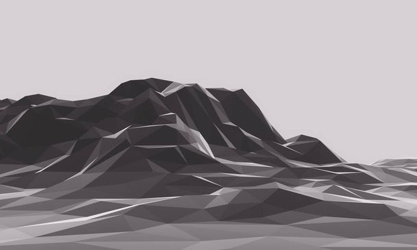 3D render black and white low polygon mountain. Black terrain. - Photo, Image