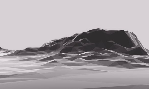 3D render black and white low polygon mountain. Black terrain. - Photo, Image