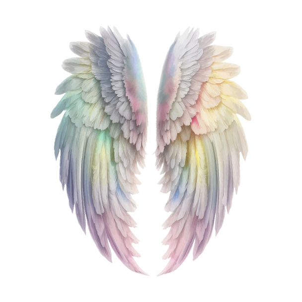 Angel Wings Pastel Rainbow Illustration Clipart. Elemento di design in piuma isolato su sfondo bianco. per disegni di t-shirt, sublimazione, icona, eccetera. - Foto, immagini