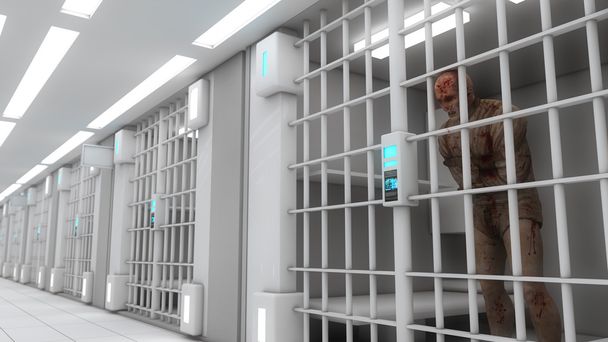 刑務所の独房のレンダリング - 写真・画像