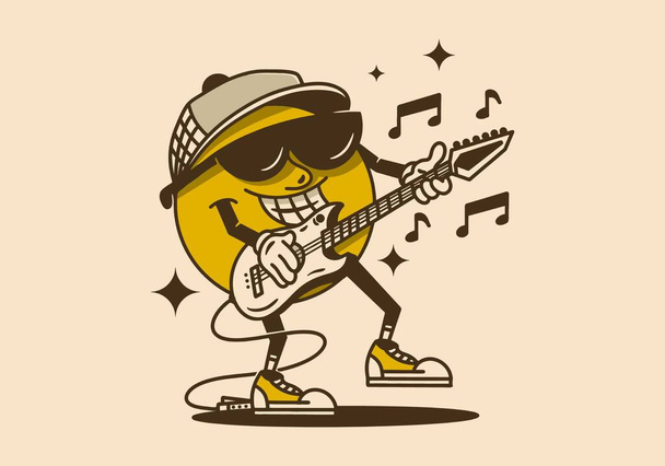 Σχεδιασμός χαρακτήρα μασκότ μιας κίτρινης μπάλας που παίζει ροκ μουσική με κιθάρα - Διάνυσμα, εικόνα