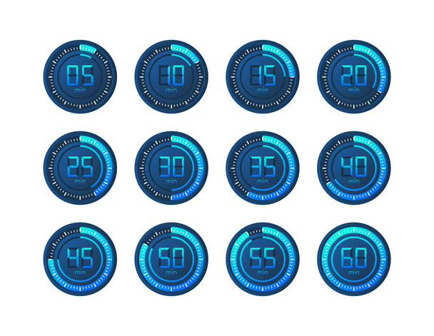 Set Timer, clock, stopwatch. Cooking time. 0 to 60 minutes. Vector illustration - Вектор,изображение