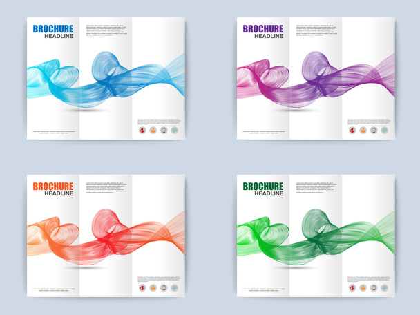 Collection of tri-fold brochure with wave background - Vector, Image