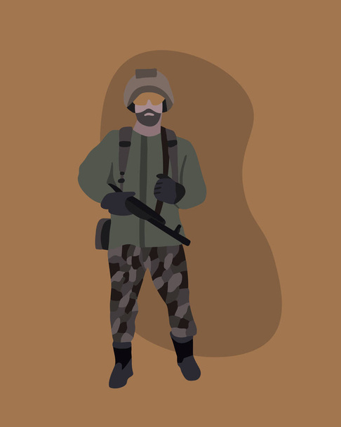 Vector isolated illustration of a military man with a weapon. The man is a soldier. - Вектор, зображення