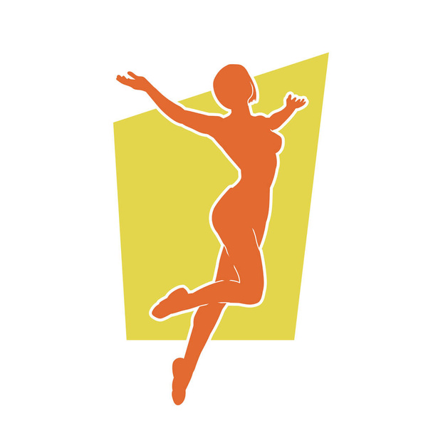 Silhouette di una donna in azione danza felice. Silhouette di giovane ballerina movimento vettore isolato su sfondo bianco. - Vettoriali, immagini