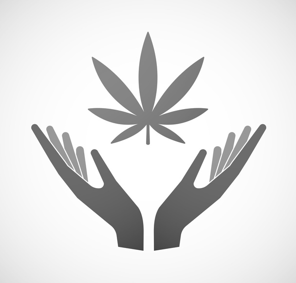 Δύο χέρια, προσφέροντας ένα φύλλο μαριχουάνα - Διάνυσμα, εικόνα