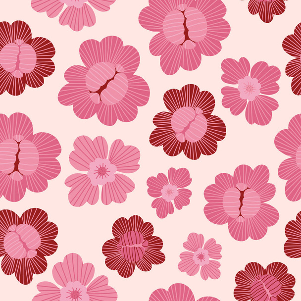Retro floral seamless pattern. Abstract groovy daisy flower on light pink background. Vector Illustration. Aesthetic modern art for wallpaper, design, textile, packaging, decor - Vetor, Imagem