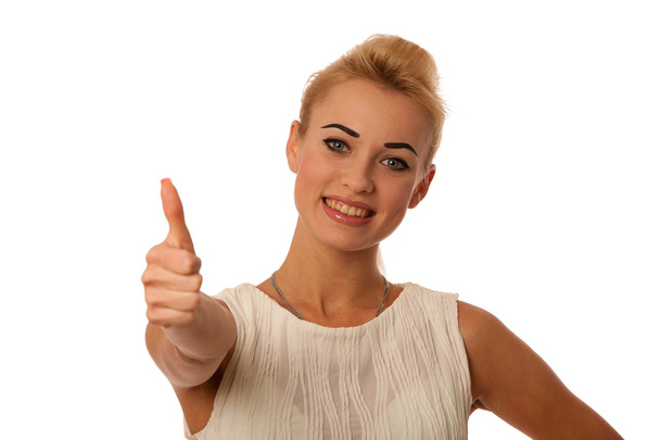 Beautiful young woman gesturing success with thumb up isolated o - Φωτογραφία, εικόνα