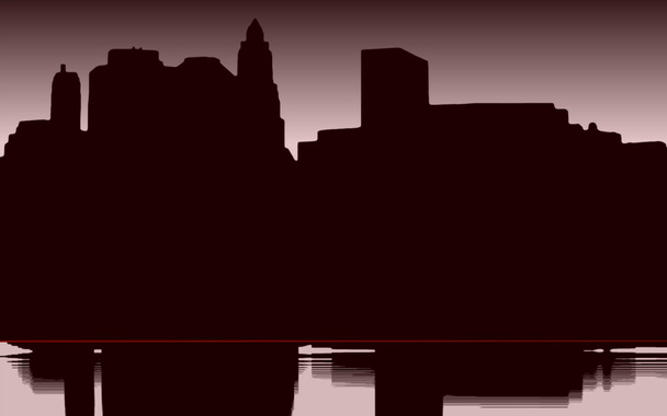 Силуэт нижнего Манхэттена на красном фоне
 - Фото, изображение