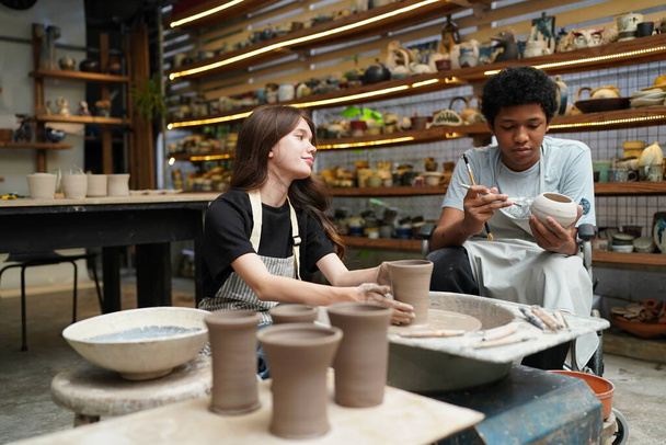 Woman freelance, business, hobby. Woman making ceramic pottery - Photo, Image