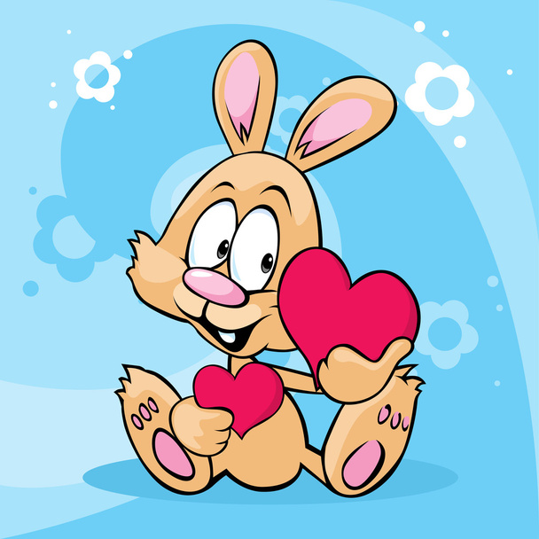 cute bunny vector character holding heart sitting on abstract background - Vector, Imagen