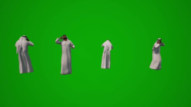 3D několik arabských šejků různé arabské oblečení zelená obrazovka chůze a posezení a pití několik pohledů a chroma - Záběry, video