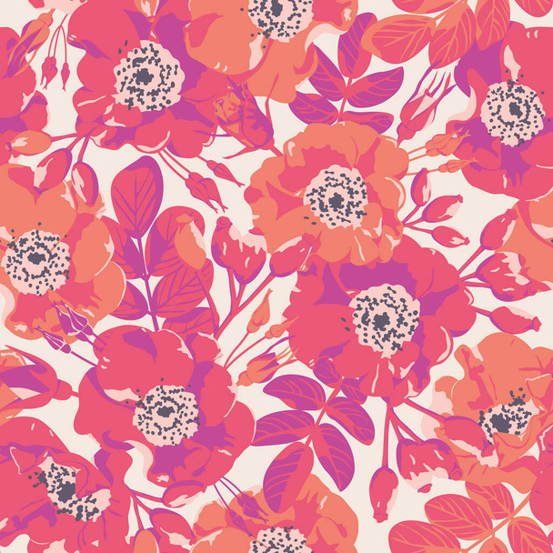 Seamless pattern with bright flowers. Background for packaging design, wrapper, invitation. Floral ornament for printing on fabric and paper. - Vettoriali, immagini