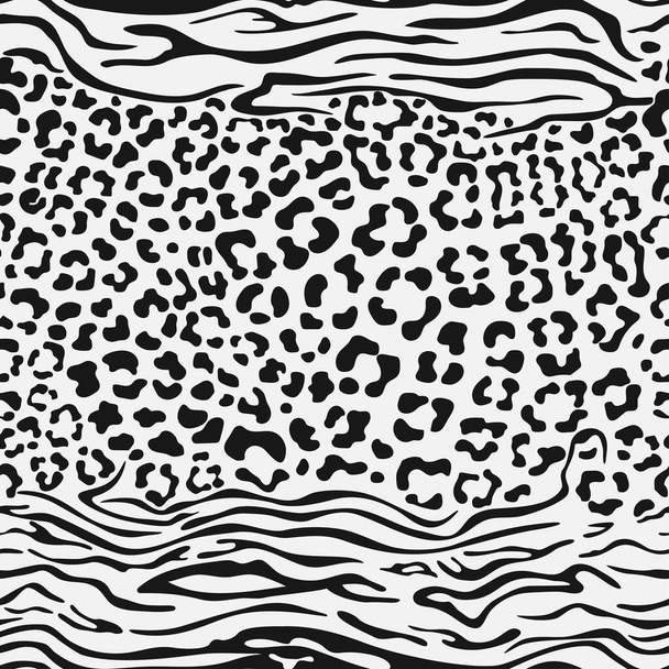 Black and white leopard and zebra seamless pattern. Fashion stylish vector texture. Vector illustration - Vektör, Görsel