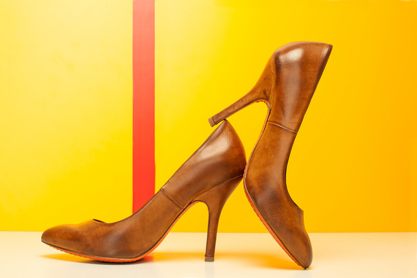 brown high heels shoes - 写真・画像