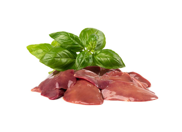 Raw Chicken Liver Isolated, Fresh Hen Offal, Poultry Giblets, Chicken Liver on White Background - Foto, Imagen