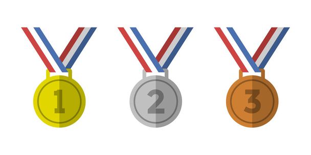 Gold, silver, and bronze medal icon vector. Sport award concept - Вектор, зображення