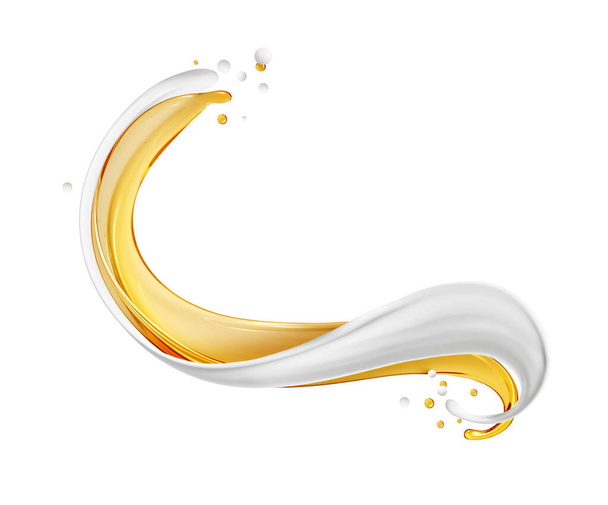 Beautiful oil and milky splashes in the air closeup isolated on white background - Photo, image