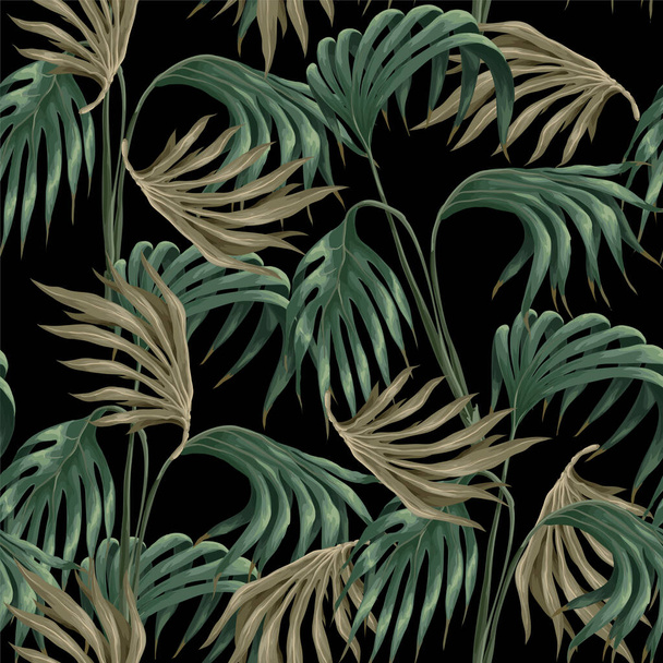 Seamless pattern with palm leaves. Vector - Vektör, Görsel