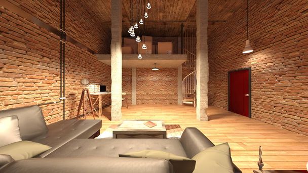 3D rendering of the living room with night view - Photo, image