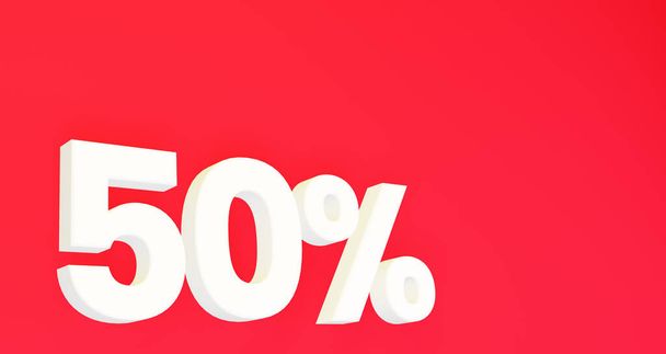 50 percent discount. White 3d numbers on red isolated background. 3d rendering illustration - Photo, Image