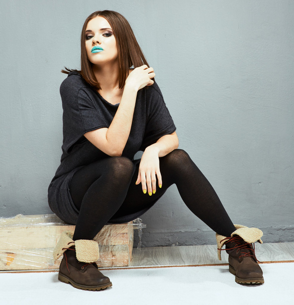 Fashion model with blue lips - Foto, afbeelding