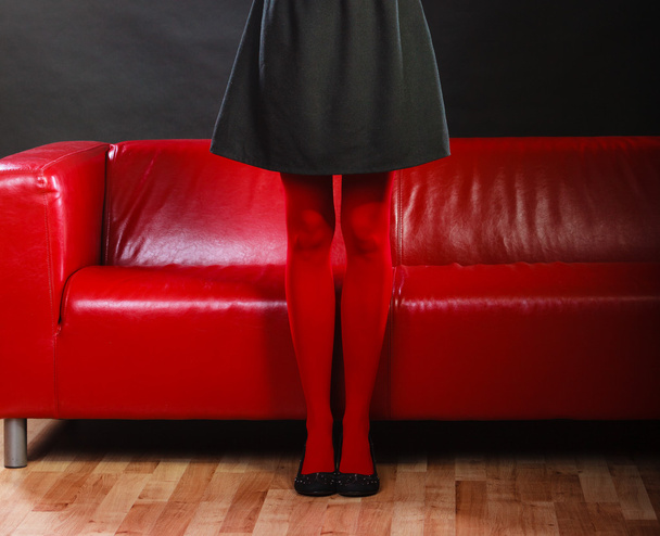 Female legs red pantyhose - Фото, изображение