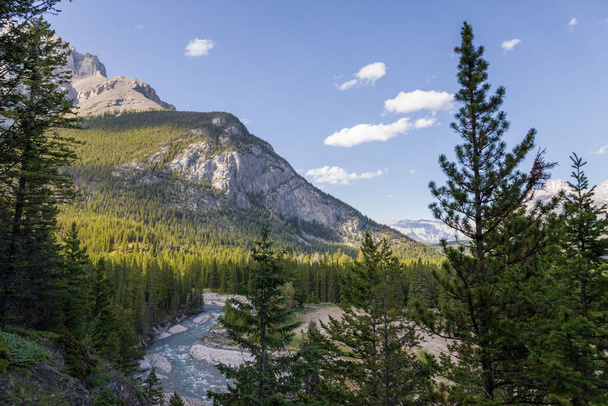 Landscape of the Bow river valley. Tourism in Banff National Park of Canada - Фото, изображение