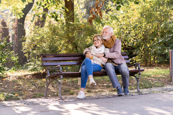 pareja de ancianos enamorados pasar tiempo en el parque - Foto, Imagen