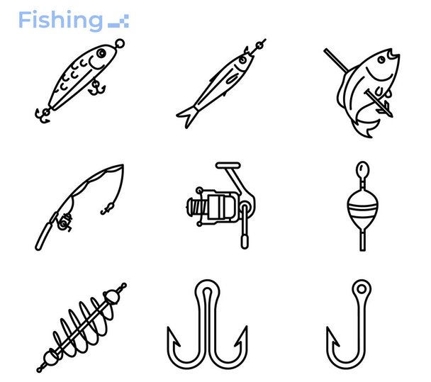 Ensemble icône engins de pêche. - Vecteur, image