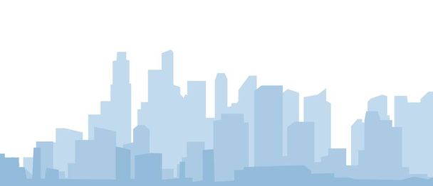 概要現代都市スカイライン。建物のシルエットと都市のパノラマの風景。昼間の街並み。背景、バナー、境界、オーバーレイのための水平ベクトルモノクロブルーイラスト. - ベクター画像