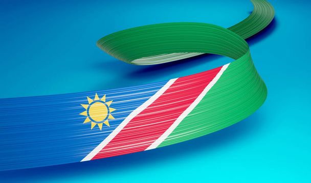 3d Flagge von Namibia Land, 3d Welliges Band Flagge von Namibia auf blauem Hintergrund, 3d Illustration - Foto, Bild