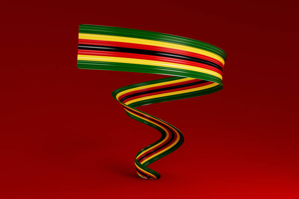 3d Flaga Zimbabwe Kraj Shiny Wavy 3d Flaga Wstążka izolowana na czerwonym tle Ilustracja 3d - Zdjęcie, obraz