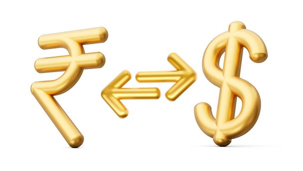 Pénzváltó INR to Dollár arany érme pénz jel vagy szimbólum pénzügyi koncepció 3D illusztráció - Fotó, kép