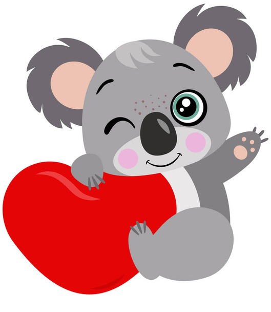 Schattige koala met rood hart - Vector, afbeelding