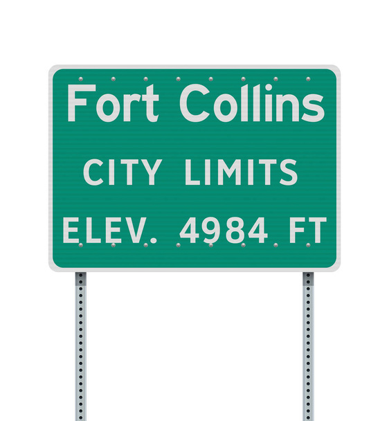 Vector illustration of the Fort Collins (Colorado) City Limits green road sign on metallic posts - Vector, Image